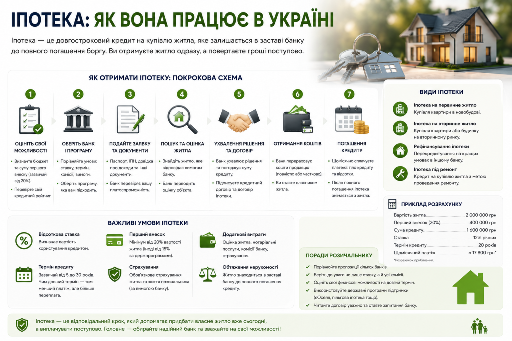Інфографіка про іпотеку в Україні, етапи отримання кредиту на житло, умови та види іпотечних програм